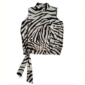 Lauren Ralph Lauren Zebra Stripe Mock Neck Dark Brown Top Sleeveless Size Petite